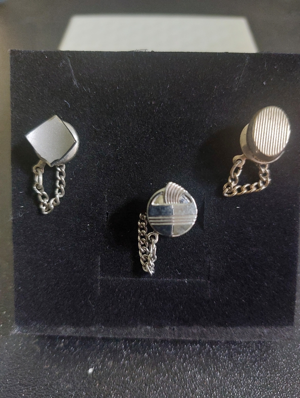 Vintage Tie Tacks, Two Silvertone, One Goldtone, Estate Jewelry